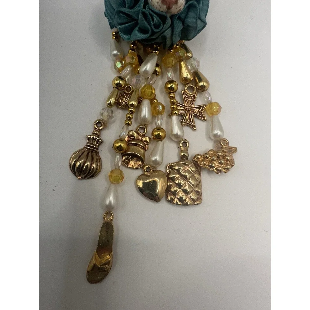 Whimsical Cat Ornament With Gold Toned Dangles Black And White